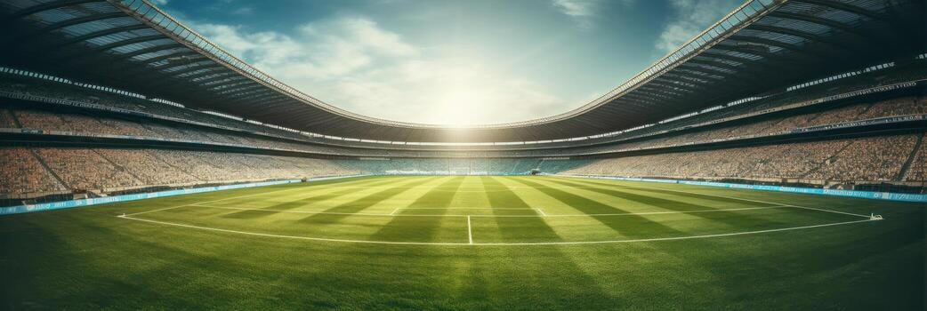 soccer-or-football-stadium-with-green-field-and-blue-sky-generative-ai-photo